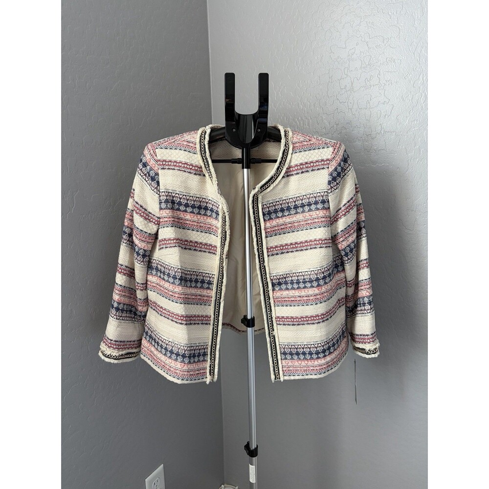 Tahari Cream Striped Tweed Open-Front Blazer Arthur S. Levine - Picture 3 of 16